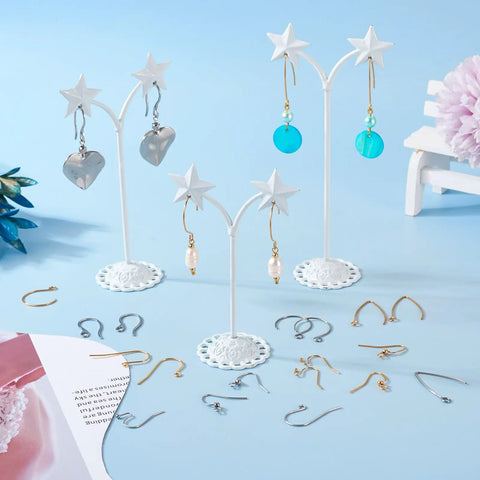 96Pcs Stainless Steel Earring Hooks Set Long V Shape Marquise Ear Wires With Circle Ball Dots And Horizontal Loops Displayed
