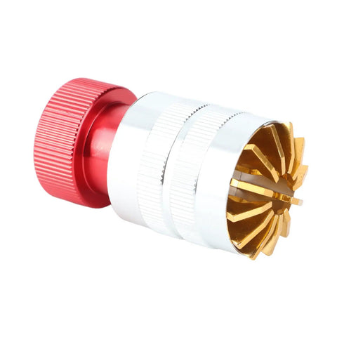 Close-up of All Metal Watch Crystal Remover Set with gold puller and red handle for safe crystal installations and replacements