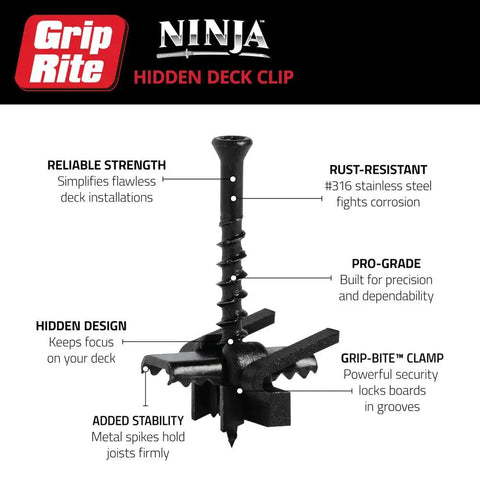 Top Shelf Hidden Deck Clips Hella Tough 316 Stainless Steel For Composite And Wood Decks Slick Pro Setup Easy Install showing design features of rust-resistant clips.