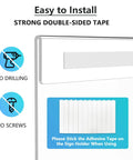 Acrylic Sign Holder 8.5x11 Wall Mount Clear Plastic Poster Frame With Double Sided Tape shown with no drilling or screws required
