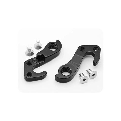 2 Pack Derailleur Hanger 144 Replacement Part With Mounting Hardware For Trek Gary Fisher Bikes Aluminum Alloy Black Ready To Ride Rear Tail Hook For MTB And Road Bikes No 322175 shown with screws
