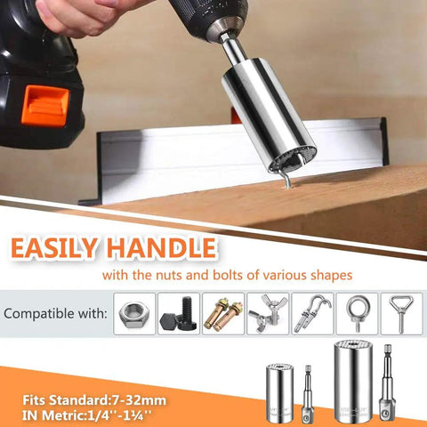 Universal Socket Wrench Set With Three Eighths Inch Ratchet And Drill Adapter Chrome Vanadium Steel Repair Tool Kit in use