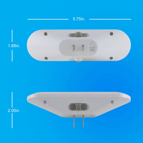 Dimensions of Ultrabrite Plug In LED Night Light Bar With On Off Auto Switch for Hallways And Bedrooms, showing size and plug type.