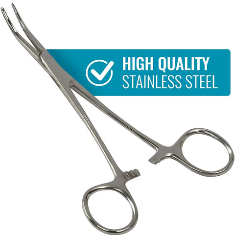Curved Precision Kelly Forceps Locking Tweezers Clamp, 5.5 Inch Stainless Steel Medical Grasp Tool For Doctors, Nurses, EMTs And Home Use, Fine Tip, Strong Locking Mechanism For Delicate Small Item Clamping, curved stainless steel locking forceps