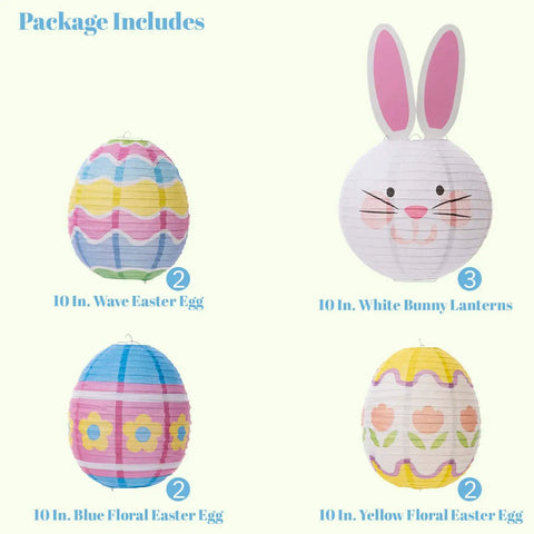 9 Piece Easter Paper Lantern Set With Bunny And Egg Designs, Reusable 10 Inch Pastel Hanging Lanterns For Home Garden Or Outdoor Easter Party, Kid Friendly Decor And Party Favors For Spring Fun