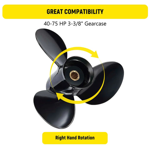 Right Hand Rotation 12.5 Inch Aluminum Outboard Propeller With 13 Pitch And 3 Blades 13 Spline Tooth Replacement OEM 763461 image