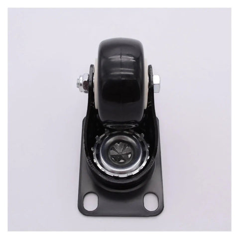 Built Tough Two Inch Swivel Caster Wheels Featuring Silent Low Profile Design For Heavy Duty Mobile Workbenches And Professional Instrument Carts With Dual Sealed Bearings, front view showing black polyurethane wheel and steel core.