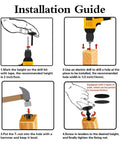 Installation guide for Heavy Duty Adjustable Furniture Leveling Feet with steps for drilling and securing T-nuts.
