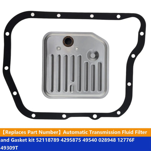 Drop-In Transmission Filter Kit For 14-Bolt RE Auto Transmissions, Includes Internal Pan Filter, Outer Perimeter Seal Gasket, And All-In-One Maintenance Components For Jeep And Dodge Compatibility; filter and gasket