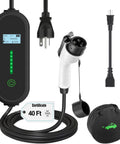 Portable Electric Vehicle J1772 Charger With 40 Foot Cord Level One Two Plug And Play Power adapter and display panel.