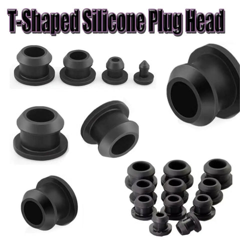 Heavy Duty Black Silicone Rubber T-Shape Snap-On End Caps Plugs Blank Tube Inserts Bungs For Hose Sealing High Temp Dust Proof Kit Assortment, assorted sizes