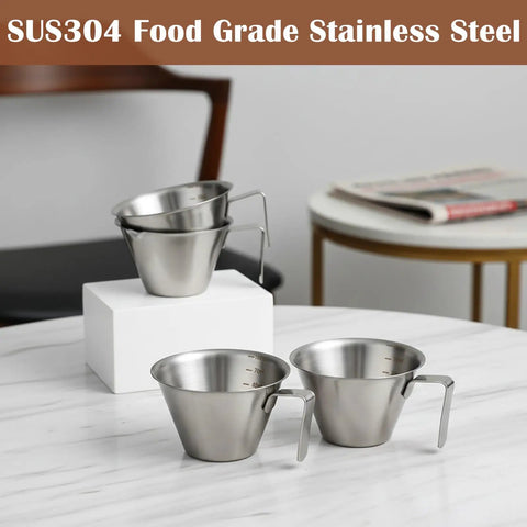 Stainless Steel Espresso Cup With Handle, Durable Coffee Shot Measuring Cup With Built-In Scale, V Shaped Mouth, 3.4 Oz 100 Ml