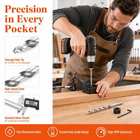 Anu Limen 9mm Round Shank Twist Step Drill Bit Set For Pocket Hole Jig Guide Kit With Wrench For Quick Wood Joinery And Furniture Making Projects That Get The Job Done Right, drilling wood