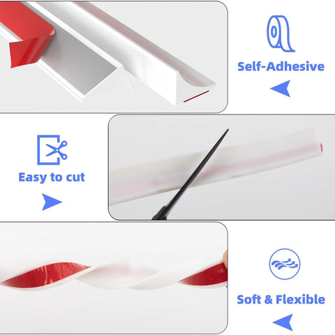 Close-up view of 39 Inch Shower Threshold Dam Barrier Silicone Shower Door Seal showing self-adhesive back and flexible edge trim.
