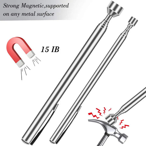 Must Have Magnetic Pick Up Tools Set With Telescoping Rods And Flexible LED Flashlight 15 Lb chromed metal design