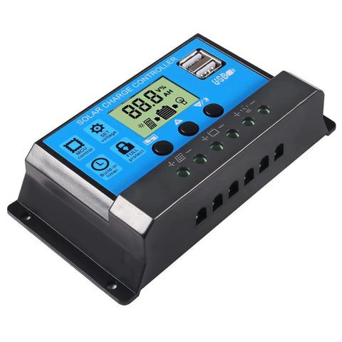 Two Pack 30A Solar Charge Controller For 12V/24V Systems With Dual USB 5V 2.5A Output, LCD Display, black casing