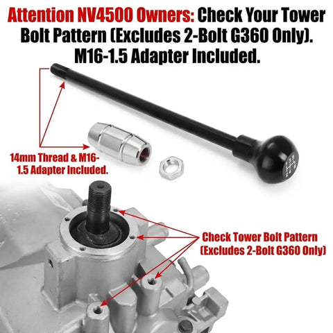 Dodge NV4500 Shifter Stick With Straight Handle And 14mm Knob Adapter For Ram Trucks Fits NV4500 28E And G360 Transmissions
