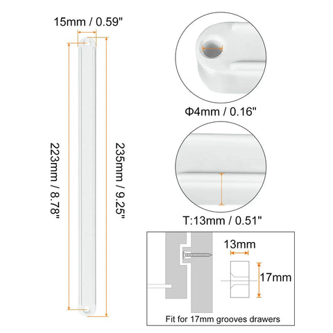 Six Piece White Plastic Drawer Slides With Side Mounted Grooved Rails For Furniture Featuring Slick Glide Action And No Sweat Installation For A Dang Sharp Home Upgrade Fix, measuring 235x15x13mm.