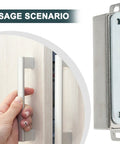 Magnetic Door Catch Stainless Steel Cabinet Latch with usage scenario of a hand opening a cabinet.