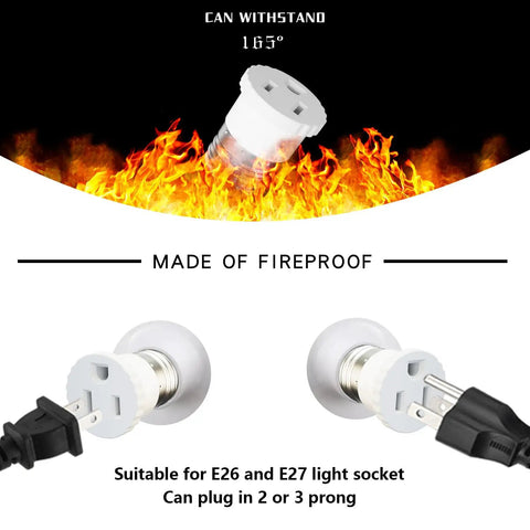 2 Pack Light Socket To Outlet Adapter Converts E26 Light Socket Into 3 Prong Outlet Compatible With 2 Prong Polarized, fireproof adapter.