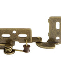 Top Shelf Semi Concealed Cabinet Door Hinges Pair Of 2 Featuring Soft Close Antique Brass Finish and adhesive cork bumpers close-up view.