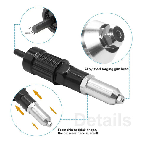 Heavy Duty Rivet Gun Adapter Kit With Four Interchangeable Heads For 2.4mm To 4.8mm Blind Rivets Makes Fastening Tasks Total Cinch Thanks To Durable Alloy Steel Construction That Stands Up To Heavy Use, alloy steel adapter head