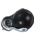 Close-up of 2 Inch Ball Caster Wheel in black with silver tone bracket, 360 degree swivel and threaded stem for furniture mobility, PP material.