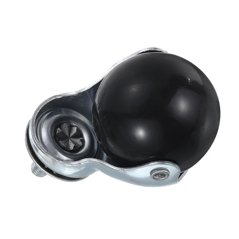 Close-up of 2 Inch Ball Caster Wheel in black with silver tone bracket, 360 degree swivel and threaded stem for furniture mobility, PP material.