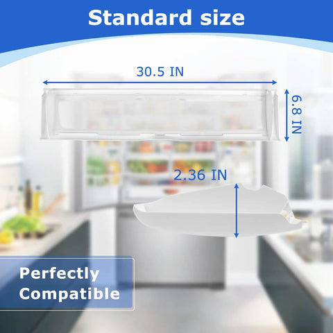 Pantry Drawer Door Cover With Clear Plastic Sheet For Fridge Drawers, Durable Shield Guard, side and bottom view, size dimensions shown