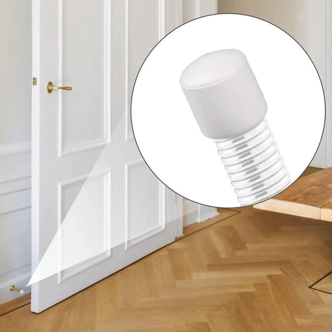Door Stop Tip Caps For Doors And Walls 0.39 Inch ID Rubber Door Stopper Bumpers White Soft Yet Durable Protection Cushions That Will Not Scratch Doors Or Frames Ten Pack, installed on a white door.
