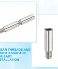 Two stainless steel M6 standoff pieces: male-threaded rod and female-threaded sleeve, for PCBs and drones.