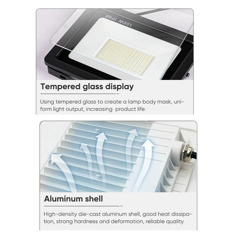Led Pir Motion Sensor Led Flood Light Ac220 100W 50W 30W Outdoor IP66 Waterproof Projector Spotlight with aluminum shell and tempered glass display.