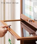 Two Tier Bamboo Desk Book Shelf With Hovering Clear Plastic Door Organizer showing open door design