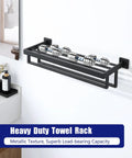 Double 24 Inch Towel Rack Matte Black For Bathroom Wall Mount Stainless Steel SUS304 with weights on top