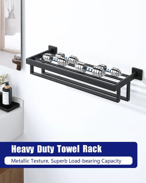 Double 24 Inch Towel Rack Matte Black For Bathroom Wall Mount Stainless Steel SUS304 with weights on top