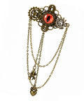 Epic Unisex Steampunk Hair Clip With Spinning Gears And Creepy Devil Eye Brooch For Halloween Costumes Or Gothic Daily Style Antique Gold Metal Alloy Jewelry Accessory with chains and eye detail.