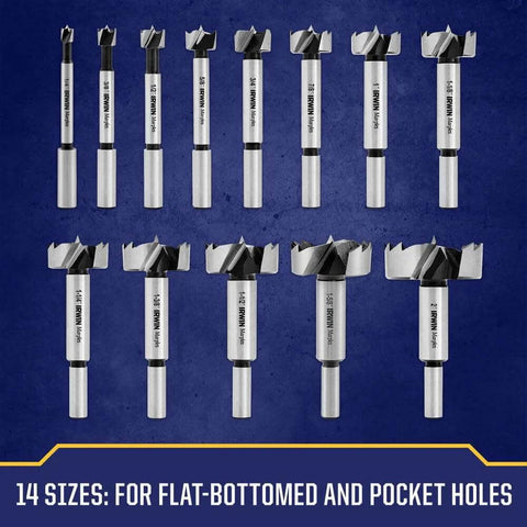IRWIN Marples 14-piece Forstner drill bit set; carbon steel woodworking bits
