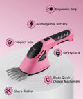 2-In-1 Electric Handheld Grass Shear And Hedge Trimmer Cordless Battery Powered No Fuss Garden Tool Pink with ergonomic grip