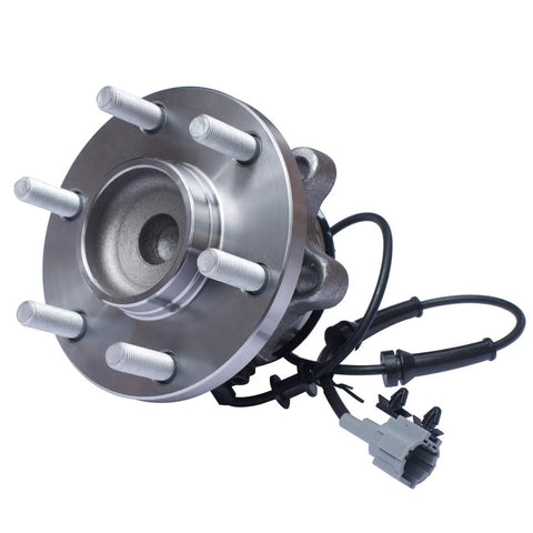Front Wheel Bearing And Hub Assembly For RWD Nissan Frontier 2005-2018 Pathfinder 2005-2012 Xterra 2005-2015 Suzuki Equator 2009-2012 With ABS 6 Lug Replacement Drop-In OEM-Grade Ready-To-Go showing 6 lug bolts and wiring