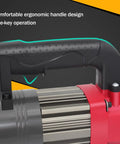 Heavy-Duty 7/8 Inch Electric Hydraulic Rebar Cutter Wielding A Roaring 1400W Pure Copper Motor For Blazing Fast Cuts Through #7 Steel In Just Three Seconds Portable And Tough For The Job ergonomic handle design and motor detail.