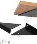 Rock Solid Heavy Duty Corner Brace Shelf Bracket Four Pack in black steel for wall-mounted shelves with included screws.