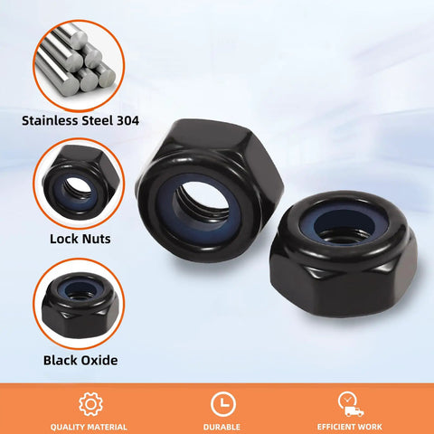 1/4-20 Nylon Insert Hex Lock Nuts 304 Stainless Steel 18-8 Black Oxide Finish shown in detail