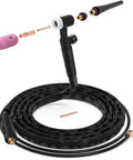 Flexible 13 Foot Air Cooled TIG Welding Torch With WP17FV Head shown with detachable components
