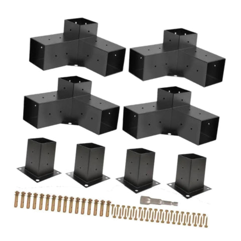 Tough As Nails 4Piece 3Way Corner Brackets Kit With Post Bases And Mounting Hardware includes heavy duty steel connectors for outdoor builds.
