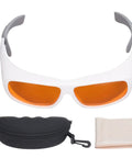Straight Up Heavy Duty Laser Safety Glasses Broad Spectrum OD Five Plus Coverage Shielding Eyes From Intense Light And Harmful Radiation Wavelengths One Nine Zero To Five Hundred Nm White with case and cleaning cloth
