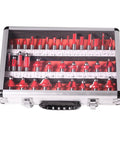 Top Shelf 35 Piece Carbide Router Bit Set With Tight Tolerance 12MM Shank For Smooth Wood Carving And Trimming in a storage case.