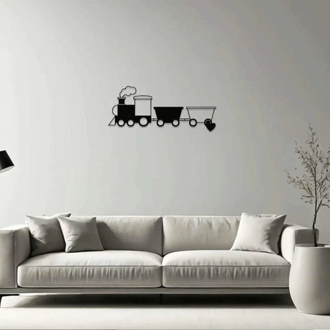 Steam Locomotive Train Metal Wall Art Decor Industrial Vintage Rustic Wall Sculpture Black Finish 12 Inch above sofa