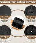Score Big With These Rock Solid Adjustable Furniture Risers Heavy Duty Stackable Bed Lifts showing features like thickened PP plastic and non-slip rubber sole.