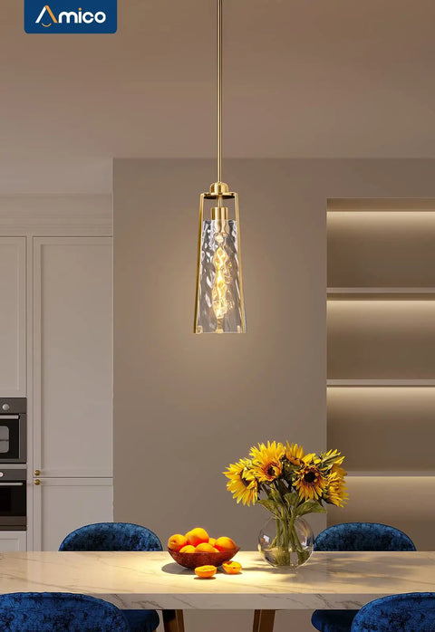 Modern Gold Pendant Lights With Clear Glass Shades Adjustable Hanging Fixtures For Kitchen Island And Living Room