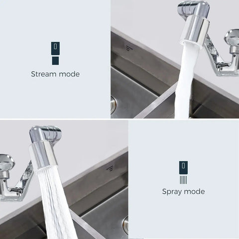 Heavy Duty Brass Faucet Extender With Dual Spray Modes And Slick 1080 Degree Swivel Action in stream and spray modes.